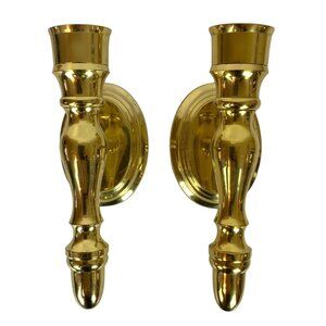 Vintage Solid Brass Wall Sconce Candleholders Pair Made In India Gold Finish